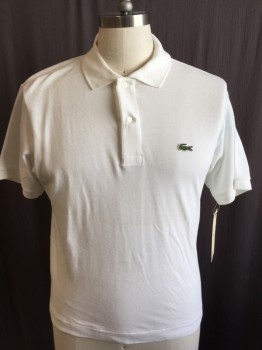 LACOSTE, White, Cotton, Solid, Collar Attached, 2 Button Front, Short Sleeves,