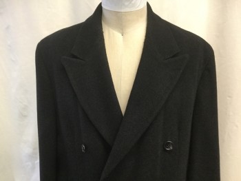 CHAPS R. LAUREN, Charcoal Gray, Gray, Wool, Heathered, Notched Peak Lapel, Double Breasted, 2 Flap Besom Pockets, Back Vent, Below the Knee Length