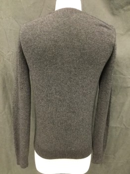 VINCE, Charcoal Gray, Wool, Cashmere, Heathered, Ribbed Knit V-neck, Long Sleeves, Ribbed Knit Cuff/Waistband