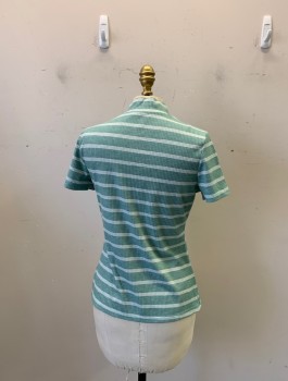 Womens, Shirt, MTO, Sea Foam Green, White, Cotton, Stripes - Horizontal , B. 34, Ribbed Jersey Knit, Mock TNeck, S/S