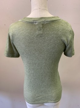 PLANET GOLD, Sage Green, Poly/Cotton, Heathered, Short Sleeves, Crew Neck, Rib Knit