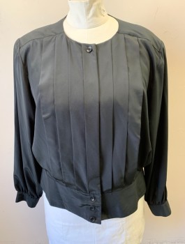 Womens, Blouse, JOSEPHINE, Black, Polyester, Solid, B:50, Sz.22W, L/S, Button Fr, CN, Vertical Pleats at Front, Padded Shoulders, 3" Wide Waistband,