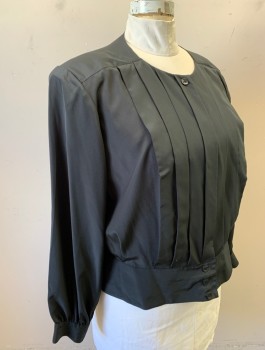 Womens, Blouse, JOSEPHINE, Black, Polyester, Solid, B:50, Sz.22W, L/S, Button Fr, CN, Vertical Pleats at Front, Padded Shoulders, 3" Wide Waistband,