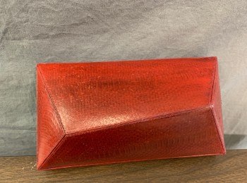 Womens, Purse, LELYA, Dk Red, Snakeskin/Reptile, Clutch, Real Snakeskin, Hard Structure with Geometric Angles, Magnetic Closure, No Handles