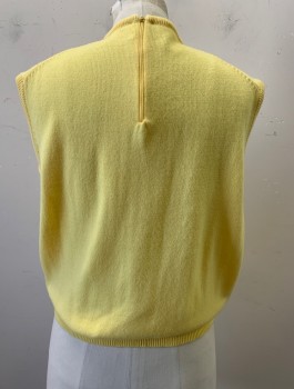 Womens, Sweater, Full Fashioned Impor, Yellow, Acrylic, Solid, B40, Sleeveless Crew with Self Knit Banding on Collar and Sleeveholes , Banded Bottom , Zipper Back