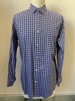 BANANA REPUBLIC, Navy Blue, White, Red, Cotton, Plaid, L/S, Button Front, Collar Attached,