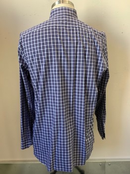 BANANA REPUBLIC, Navy Blue, White, Red, Cotton, Plaid, L/S, Button Front, Collar Attached,