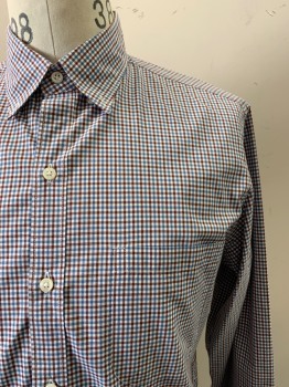 J. Crew, Blue, Brick Red, White, Cotton, Plaid - Tattersall, L/S, Button Front, Collar Attached, Chest Pocket