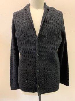 Mens, Cardigan Sweater, ST. OLIVER, Black, Cotton, Viscose, 2XL, Knit, Collar Attached, Single Breasted, Button Front, 4 Buttons, 2 Pockets