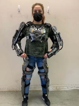 Womens, Sci-Fi/Fantasy Piece 1, MTO, Gray, Black, Yellow, Fiberglass, Foam, 5'10"+, B36-40, Armour, Breast Plate, Adjustable Sides, Has Attachments to Arms and Legs, Right Hose Attached, Left Hose is Attached to Left Leg, Spine Detail, Exoskeleton for a Tall Woman 5'10"+