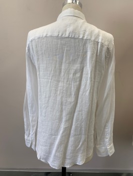 JOHN VARVATOS, White, Linen, Solid, Button Front, L/S, C.A., Real Pearl Buttons