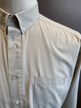 OAK TREE, Cream, Cotton, Solid, Long Sleeves, Button Front, 7 Buttons,  Button Down Collar with Top Stitching, Chest Pocket, Button Cuffs