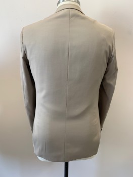 ALBERTO CARDINALI, Khaki Brown, Rayon, Polyester, Solid, Single Breasted, 2 Bttns, Notched Lapel, 3 Pckts, 2 Back Vents,