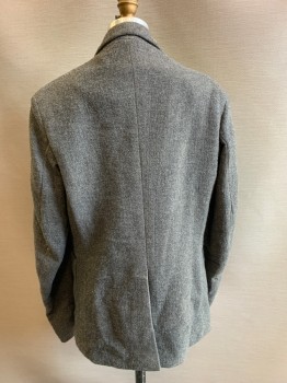 Childrens, Suit Piece 1, NO LABEL, Gray, White, Wool, 2 Color Weave, 38, Boys, 4 Buttons, Single Breasted, Notched Lapel, 4 Pockets, Distressed