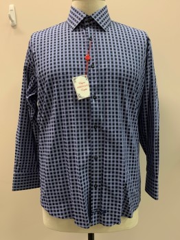 ENGLISH LAUNDRY, Black, Navy Blue, White, Cotton, Check , L/S, Button Front, Collar Attached