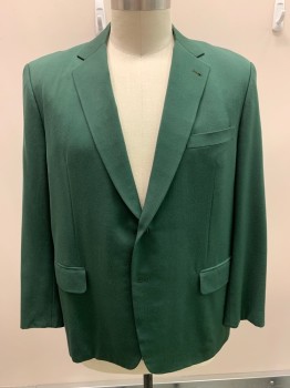 CLINTON, Forest Green, Wool, Synthetic, Solid, Single Breasted, 2 Buttons, 3 Pockets, Notched Lapel, Single Vent
