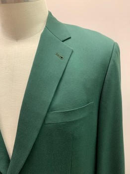 CLINTON, Forest Green, Wool, Synthetic, Solid, Single Breasted, 2 Buttons, 3 Pockets, Notched Lapel, Single Vent