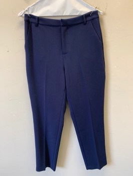 L'AGENCE, Navy Blue, Polyester, Viscose, Solid, Mid Rise, Slim Cropped Leg, Zip Fly, 4 Pockets, Belt Loops