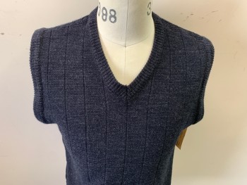 Mens, Sweater Vest, VAN HUESEN, Charcoal Gray, Acrylic, Solid, M, V-neck, Pullover, Wide Ribbing, Small Snag in Front