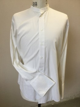 Mens, Shirt 1890s-1910s, LIPMAN & SONS, Off White, Cotton, Solid, 34, 15.5, Off White, Band Collar,  Button Front, Long Sleeves with French Cuffs, (gray Ink Mark on Collar Attached, & on Bodice),