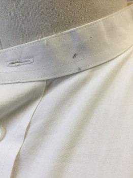 LIPMAN & SONS, Off White, Cotton, Solid, Off White, Band Collar,  Button Front, Long Sleeves with French Cuffs, (gray Ink Mark on Collar Attached, & on Bodice),