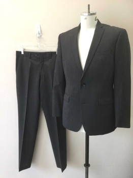 BAR III, Charcoal Gray, Black, Wool, Birds Eye Weave, Black and Charcoal Dotted Weave/Birdseye, Single Breasted, Notched Lapel, 2 Buttons, 3 Pockets, Slim Fit