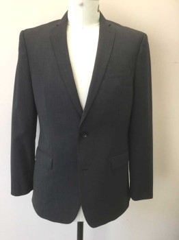 BAR III, Charcoal Gray, Black, Wool, Birds Eye Weave, Black and Charcoal Dotted Weave/Birdseye, Single Breasted, Notched Lapel, 2 Buttons, 3 Pockets, Slim Fit