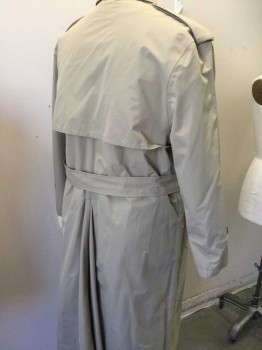 Mens, Coat, Trenchcoat, TRAVELSMITH, Khaki Brown, Polyester, Nylon, Solid, L, Double Breasted, Collar Attached, 2 Pockets, Epaulets, Self Belt, Full Length