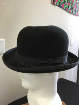 Mens, Bowler/Derby , GOLDEN GATE HAT COMP, Black, Wool, Solid, Black Gross Grain Ribbon Hat Band, See Photo Attached,