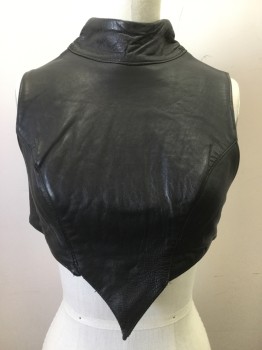 N/L, Black, Leather, Solid, Sleeveless, Mock Neck, V-shaped Pointy Waist, Cropped, Snap Closures in Back, Made To Order