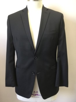 ALFANI, Black, Wool, Solid, Single Breasted, Collar Attached, Notched Lapel, Long Sleeves, 3 Pockets, 2 Buttons