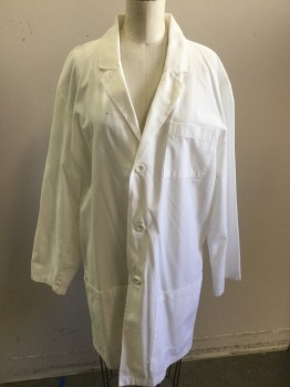 DICKIES, White, Cotton, Solid, Women, Notched Lapel, Button Front, Long Sleeves, 3 Patch Pocket,