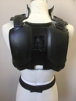 Mens, Breastplate, MTO, Black, White, Olive Green, Rubber, Plastic, Color Blocking, Solid, Small, Super Tough, Lots of Velcro for Adjustability, Molded, Shoulder Straps, 1Side Strap on Each Side, 1 Waist Strap on Each Side of Removable 6 Pack Stomach Panel, Harness Hole Cut in Upper Back Missing Lower Back Panel