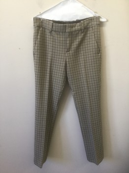 ZARA WOMAN, Taupe, Black, Beige, Olive Green, Polyester, Viscose, Gingham, Mid Rise, Slim Cropped Leg, Zip Fly, 4 Pockets,