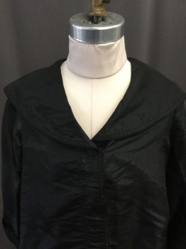 Childrens, Coat 1890s-1910s, MTO, Black, Silk, Solid, B:32, Taffeta, Shawl Collar, Button Front, Hidden Placket, Cuffed Sleeves, Full Back, Straps on Inside Lining