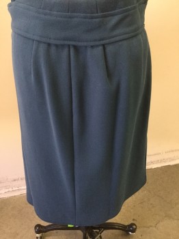 ANN TAYLOR, Teal Blue, Polyester, Spandex, Solid, Faux Wrap Skirt, Side Zipper, Attached Belt