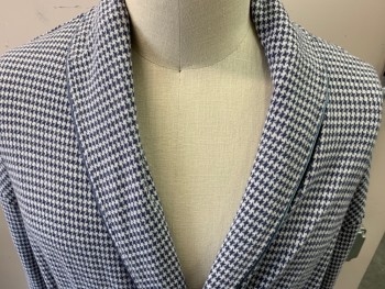 STERLING MAJESTIC, Navy Blue, White, Cotton, Polyester, Houndstooth, 2 Pockets, Shawl Collar, with Belt