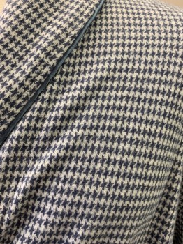 STERLING MAJESTIC, Navy Blue, White, Cotton, Polyester, Houndstooth, 2 Pockets, Shawl Collar, with Belt
