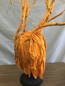 Unisex, Sci-Fi/Fantasy Headpiece, N/L MTO, Rust Orange, Thermoplastic, Silk, Solid, Mottled, Crinkled Silk Over Thermoplastic Skull Cap/Base, Long Protruding "Antler" Branch Like Pieces Coming Out of Top of Head, Open Face, Made To Order