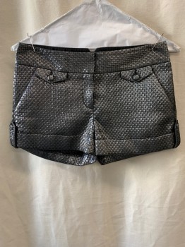 Womens, Shorts, BROADWAY & BROOME , Silver, Polyester, 00, Self Textured Pattern, Slant Pockets, Zip Front, 2 Back Welt Pockets