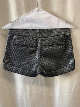 Womens, Shorts, BROADWAY & BROOME , Silver, Polyester, 00, Self Textured Pattern, Slant Pockets, Zip Front, 2 Back Welt Pockets