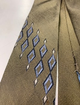 Mens, Tie, ARROW, Tobacco Brown, Lt Blue, Slate Blue, Silk, Solid, Diamonds, Spread Out Clusters of Diamonds, No Lining, 3" Wide at Base