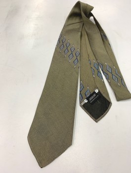 Mens, Tie, ARROW, Tobacco Brown, Lt Blue, Slate Blue, Silk, Solid, Diamonds, Spread Out Clusters of Diamonds, No Lining, 3" Wide at Base