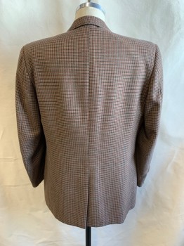 Mens, Blazer/Sport Co, CAVALIER, Khaki Brown, Burnt Orange, Black, Wool, Houndstooth, 38R, Notched Lapel, Single Breasted, Button Front, 2 Buttons, 3 Pockets, Single Back Vent