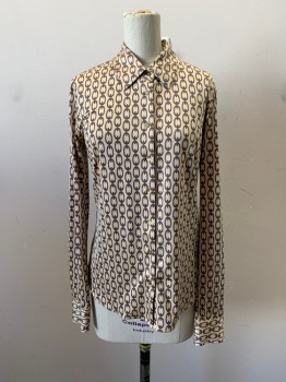 L'AGENCE, Sand, Brown, Polyester, Spandex, Novelty Pattern, C.A., Button Front, L/S, Chains All Over