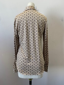 L'AGENCE, Sand, Brown, Polyester, Spandex, Novelty Pattern, C.A., Button Front, L/S, Chains All Over