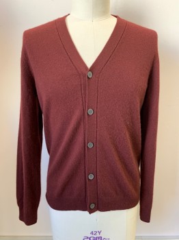 BANANA REPUBLIC, Red Burgundy, Cashmere, Solid, L/S, V Neck, Button Front