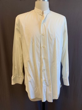 Mens, Shirt 1890s-1910s, MTO, White, Cotton, Solid, 33-4, 15.5, Band Collar, Button Front, L/S