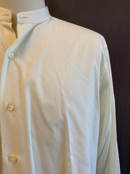Mens, Shirt 1890s-1910s, MTO, White, Cotton, Solid, 33-4, 15.5, Band Collar, Button Front, L/S