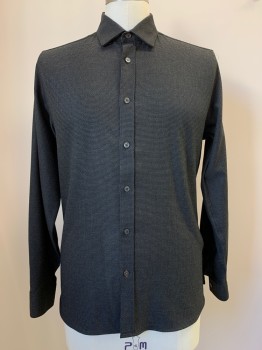 TED BAKER, Black, Gray, Polyester, Viscose, 2 Color Weave, L/S, Button Front, Collar Attached,